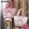 Cosmetic Bags Japanese Fashion Flowers Pleated Handle Silky Lace Satin Portable Shoulder Bag Handbag Women Girls Sweet Buggy Bag Cosmetic Bag L410
