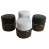 Bouteilles de rangement 5G VIDE SMALL VERRE AMBRE Échantillon de flacons 5cc Mini Jar crème 5 ml 1 / 6oz Récipient de soins de la peau cosmétique avec capuchon blanc noir 300pcs