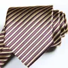 Bow Ties Classic w paski Gold Brown krawat jacquard tkany jedwabny jedwab 8 cm męski krawat biznesowy przyjęcie weselne formalne szyja