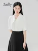 Blouses feminina zadily 2024 verão corea estilo mulheres camisa branca escritório lady up dobra camisas de trabalho