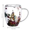 Mugs 350ml Artificial flower Pattern Heat Insulated Quicksand Water Cup Double Walled Glass Coffee Mug Reusable Handwash Glassware 240417