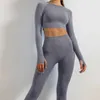 Kvinnors träningsdräkter Uppsättning av 2 kvinnors sömlösa yogadräkt med tumhål Långärmad toppar Gym Wear Fitness Workout Yoga Wear Leggings Long Pantsl2403