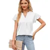 Summer New 2024 Women's Satin V-Neck Ruffle Sleeves Fashion Office Work Top