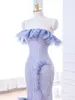 Party Dresses 18157#Elegant Lavender Purple Flower Ruffles Pärlade spets Mermaid aftonklänning Spaghetti Rem ärmlös prom kvinnor klänning