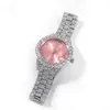 Relógios de pulso The Bling King Womens Assista Baby Pink Dial Iced Out Quartz Relógio Luxo Luxo de Luxo Pulso à prova d'água Tamanho pequeno para mulheres D240417