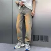 Jeans masculin peint à la main pantalon de jambe de singe lavé desserré des coutures de denim y2k mâle