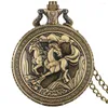 Pocket Watches Old Fashion Double Paarden Volledig horloge bronzen ketting hanglakklok kwarts analoge wijzerplaat retro cadeau -uurwerk unisex