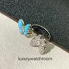 High End designer ring for vancleff V Gold Precision beauty Butterfly Ring White Fritilaria Double Full Diamond Butterfly Ring Blue Turquoise Fashion Light Luxury