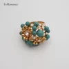 Klusterringar Foromance Yellow Gold Plated High Quality Big Face Green Beads Flower Cz Stones Great Design Ring SZ 7 8 9