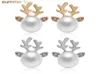 Hoogwaardige rendier Pearl Kerst oorbellen For Kids Women Rhinestone Inlay Lovely Stud Earrings Christmas Sieraden Gift8218062