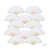 Party Favor 12 Pack Hand Held Fans White Paper Fan Bamboo Folding Handheld Folded For Church Wedding Gift Drop Delivery Home Garden Dhebi