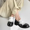 Kleiderschuhe Lenkisen Kuh Leder Fransen klobige Absatz gemischte Farben Runde Zehen Winter Frühling Herbst Lolita Casual Women Pumps