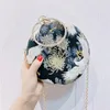 Evening Bags Retro Blue Women Flower Handbags Luxury Ladies Handmade Clutch Bag Embroidery Message Gold Chain M1407