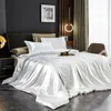 Ensemble de literie en soie solide avec couette en couette draps de lit d'oreiller en satin de luxe Satin Double Lit King Queen Twin Size 240403