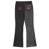 メンズパンツカラーブロックPUレザーパッチワーク男性のためのバギーフレアストレートY2Kストリートウェアカジュアルジーンズユニセックス特大貨物ズボン