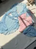 Kvinnors badkläder 4 stycken bikinis sätter kvinnor mesh långärmad täckning med strandkjol 2024 semester baddräkt lapptäcke baddräkt
