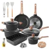 Caannasweis Marble Stone Nonstick Cookware Set - Granit Stekpannor för kökskokning Essentials - Hållbar grillpanna i elegant beige design