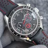 44mm Apollo Commemorative Edition Watches Dark Side Moon 311.92.44.30.01.001 Quartz Chronograph Mens Watch PVD Black Steel Leather Strap HWOM Hello_Watch