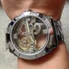 Montre-bracelets Silver Transparent Skeleton Automatic Watch For Men Poireurs Lumineux STRAPE STRAPE D'ACIER INOXED