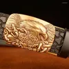 Belts Eagle Pattern Buckle Cowskin Leather Belt TOP Quality Alloy Automatic Wasitbad Strap Genuine Gift Men