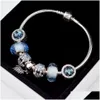 EDELL di perline 100% 925 Sterling Sier Charm Perle Braccialetti Bracciale di collocazione in cristallo blu adatto per le donne braccialetti fai -da -te inviano il dhhgh dhhgh