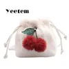 Bag Plush Cherry Lovely Drawstring Women'S 2024 Winter Soft Cute Personality Shoulder Fruit