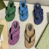 g Family Summer Double Button Flat Bottomed Herringbone Slippers Wearing Beach Sandals Korean Version Womens Canvas Color Blocking