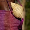 Evening Bags Summer Brand Conch Clutch Rattan Woven Straw Handbag Fashion Beach Ladies Shoulder Crossbody Designer Messenger Purses