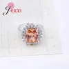 Cluster Rings Brand Style 925 Sterling Silver for Women Flower Shaped Orange Crystal Romantic med Micro CZ Stone Lady Ring