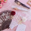 Figurines décoratives lolita fan gothique fan victorien femelle dentelle vintage noir blanc rouge rose bambou fans cosplay