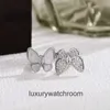 Anneaux de créateurs haut de gamme pour vancleff placage True Gold Immortal Spirit Flutterring Zircon Butterfly Ring avec anneau de haut niveau High End Light Luxury Best Friend