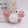 Plush Keychains 2023 Leuke bontbal Crab Keychain Cartoon Plush Doll Clothing Bag Pendant Bagage Kleine sleutelhanger Y240416