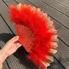 Decorative Figurines Chinese Style Hand Held Flower Fan Folding Shank Classical Dance High Quality Tassel Elegent Female FanS Home