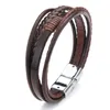 Klassieke multi -lagen lederen armband voor mannen vintage gevlochten touwpolspolmagetische clasp heren mode sieraden cadeau