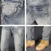 Heren jeans ly designer mode mannen retro geel blauw elastisch slanke fit gescheurde Italiaanse vintage casual denim broek hombre