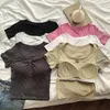 Kadın Tişörtleri Yaz Sıska Baharatlı Kız Retro U-boyun gri kısa kollu tişört kadınlar için
