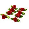 Flores decorativas 100pcs mini cetim fita rosa flor folha de casamento decoração apliques costura de diy cor principal: vermelho