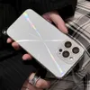 휴대폰 케이스 럭셔리 반짝이는 레이저 Aurora Soild Color Plating Phone Case Case Case 15 14 13 Pro Max Slim Glass Lens 보호 커버 funda