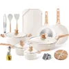 Caannasweis Marble Stone Nonstick Cookware Set - Granit Stekpannor för kökskokning Essentials - Hållbar grillpanna i elegant beige design