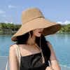 Japão e Coréia do Sul Big Brim Hat Hat Spring Spring e verão Viagem dobrável Hat chapéu Sun Hat Hat Sold Cor Casual Casual Fisherman Hat 240415