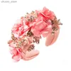 Headbands Luxury Baroque Flowers Rhinestone Headband Fashion Hair Accessories Women Trendy Party Crystal Wide Side Hairband Hair Band Girl Y240417