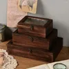 Bottles Haitang Flower Glass Storage Box Vintage Solid Wood Cabinet Desktop Sorting Flipping Wooden Makeup Table Decoration