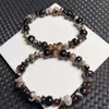 Bracelets de liaison Naturel Black Flower Agate Money Sac Bracelet Crystal Reiki Healing Stone Fashion Bijoux Gift Gift for Women 1PCS