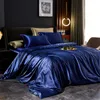 Ensemble de literie en soie solide avec couette en couette draps de lit d'oreiller en satin de luxe Satin Double Lit King Queen Twin Size 240403