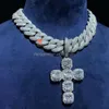 Sets de joyería fina colgantes cruzados de enlace cubano cadena de collar de oro blanco plateado con polvo de hip hop de moissanite colgante