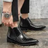 Erkekler Siyah Slip-On Erkek Moda Ayak Bileği Boot Erkekler Günlük İtalya Kısa Yüksek Top Noktalı Ayak Ayakkabı Deri Botlar