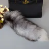 Keychains Lanyards Large Fluffy Fox Animal Tail Keychain Women 40cm Long Plush Pendant Key Chain Bag Charm Couple Keyring for Backpack Car Decor d240417