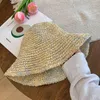 Chapéus largos na borda coreana de verão lasa gradual cor de palha de palha de palha feminina beiral respirável feminino Capinho de balde dobrável da moda