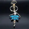 Keychains Lanyards Ballet Dancers de ballet Fille Keychain pour femmes Color en or Metal Blue Rignestone Fairy Flower Key Chains Jewelry Llaveros K5368S01 Y240417