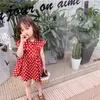 Mädchenkleider lieben ddmm Mädchen Sommer süßer einfacher Lotus Blatt Tupfen Dot Doppelpuppenkragen Weste Kleider Baby Kleidung Kostüme Outfits Outfits